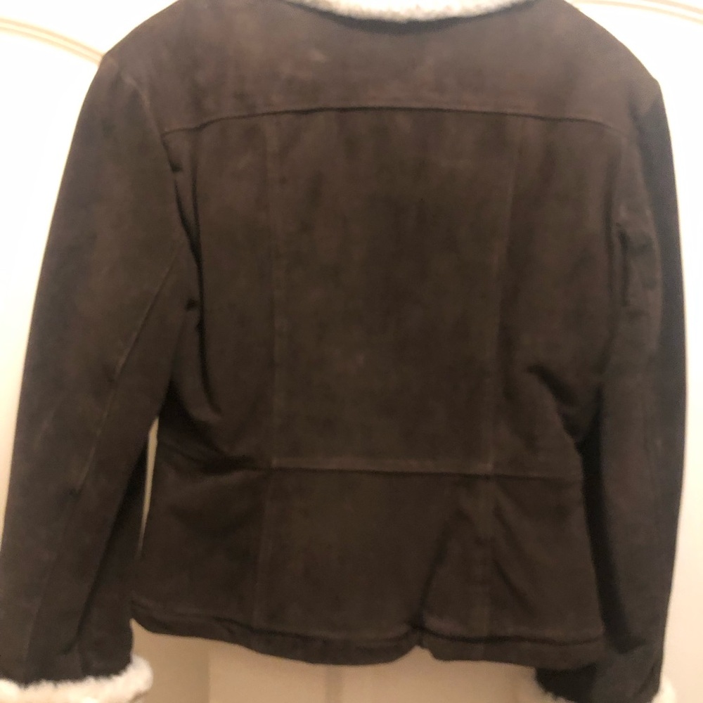 Maxima Dark Brown Teddy Jacket with White Trim - Picture 5 of 10
